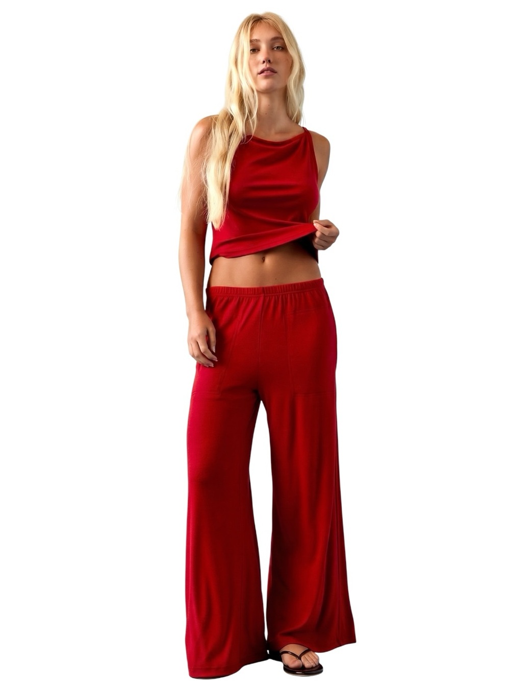 Free People Good Feels Pant Set Ellie Red
